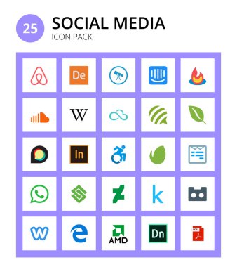 25 Sosyal Logo erişilebilir, kenar denetimi, müzik, söylem, forumbee Düzenlenebilir Vektör Tasarım Elemanları