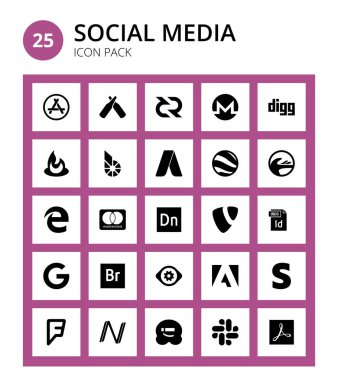 25 Sosyal Logo Paketi indd, adobe, adwords, dimension, mastercard Düzenlenebilir Vektör Tasarım Elemanları