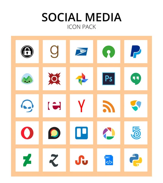 Sosyal Medya 25 simgeleri opera, rss, photoshop, uluslararası, erlang Düzenlenebilir Vektör Tasarım Elemanları