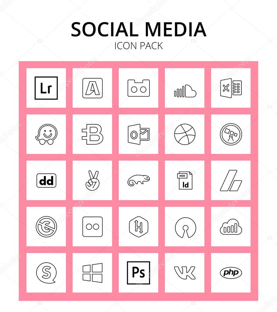 25 Social icon indesign, suse, waze, angellist, wpexplorer Editable Vector Design Elements