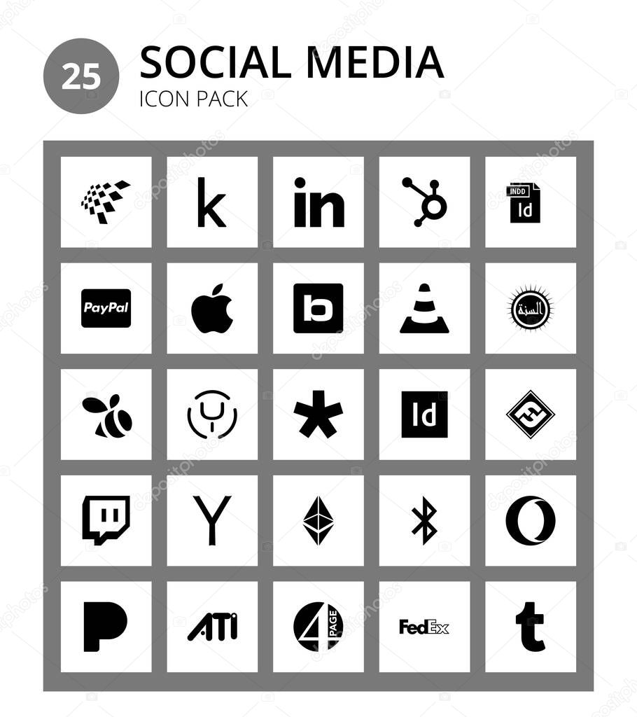 Social Media 25 icons adobe, diaspora, credit card, bity, ussunnah Editable Vector Design Elements