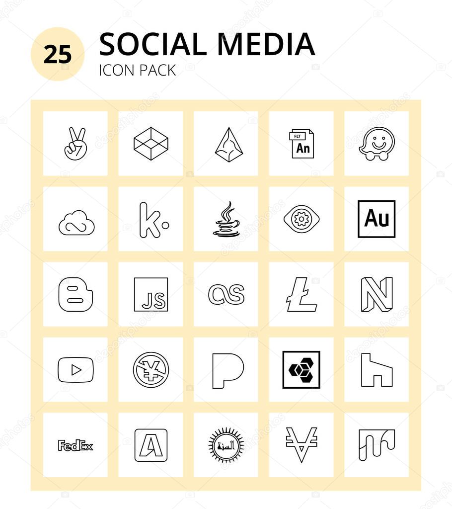 Social Media 25 icons lite, js, jsfiddle, blogger, audition Editable Vector Design Elements