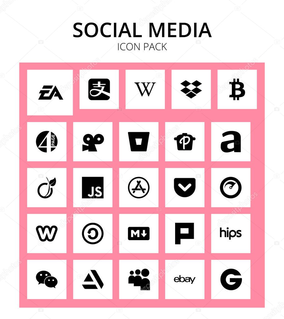 25 Social icon cloudscale, get, bitbucket, store, js Editable Vector Design Elements