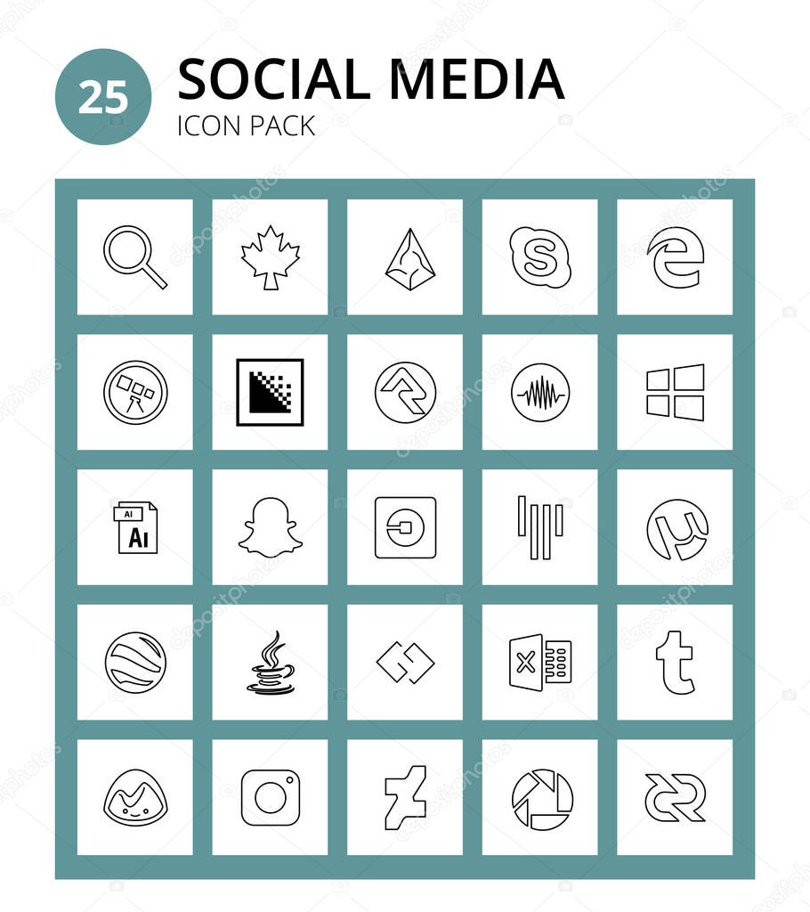 Pack of 25 Social Logo adobe, ai, media encoder, windows, commons Editable Vector Design Elements