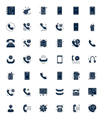 Çağrı için 42 doldurulmuş vektör simgesinin yer aldığı el yapımı koleksiyon, Retina Hazır Pikseli Premium dijital deneyimler için ayarlanmış çözünürlük.