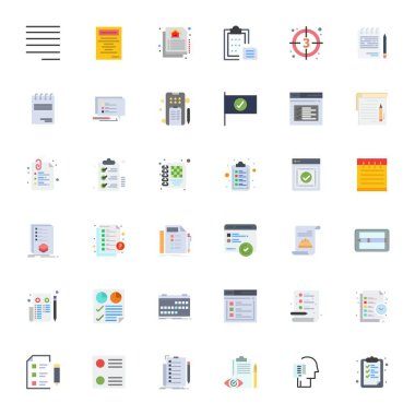 Kontrol Listesini temsil eden 36 Düz vektör simgesinden oluşan temiz bir koleksiyon, modern gösterge panelleri ve arayüzler için 256x256 Detail Gelişmiş biçiminde dizayn edildi.