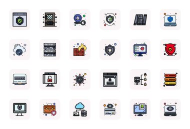 Satır İçi Tasarım 'da 24 Yüksek Çözünürlüklü vektör simgesinden oluşan küratörlü paket, Mükemmel Açıklığı Gösteren Siber Güvenlik kavramları etrafında ortalanmıştır..