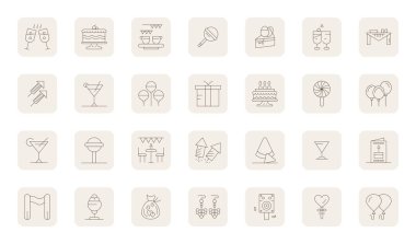 28 İnce Özet Görünüm Mükemmel vektör simgelerinden oluşan çok yönlü bir set Partiye odaklanmış, canlı Retina Hazır formatı mobil ve web uygulamaları için idealdir.