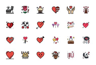 Aşk Sembolü için, kusursuz bütünleşme ve performans için Yüksek Çözünürlük çözünürlüğünde tasarlanmış 24 Satır Dolu Izgara vektör simgeleri.