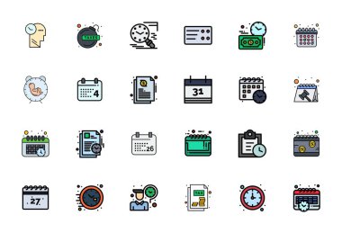 Güzelce hazırlanmış 24 Düz Çizgi Ayrıntılı Detay Doldurulmuş Vektör simgeleri, 64x64 çözünürlükte, platformlar arasında çarpıcı görsel tutarlılık için oluşturuldu.