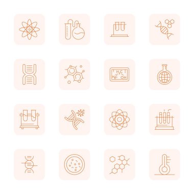 Bu 16 İnce Taslak vektör simgesi seti laboratuvar temalarını 128x128 PIXEL Mükemmel kalite, teknoloji ve iş uygulamaları için mükemmel.