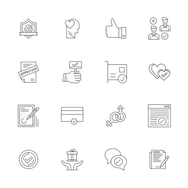 Modern uygulama geliştirme için 64x64 PIXEL mükemmel çözünürlüğe sahip İnce Çizgi Estetik 'te 16 vektör simgesinin modern koleksiyonu.