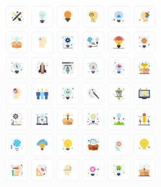 Yaratıcılık için 42 yassı vektör simgesinin özel koleksiyonu, Yüksek Çözünürlük Detaylı Gelişmiş çözünürlük ile geliştirilmiş premium marka deneyimleri için.