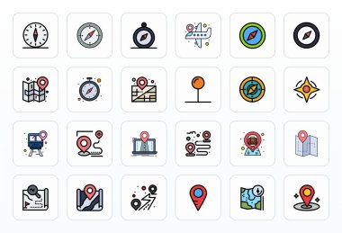 Düzenli marka temsili ve kullanıcı deneyimi için 64x64 Detail Geliştirilmiş çözünürlük içeren Yolculuk Planlama için dikkatlice hazırlanmış 24 Satır vektör simgesi.