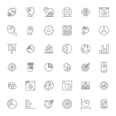 Pazar Paylaşım etrafında temalı 36 vektör simgesinden oluşan tam paket, Bold Line tasarımı 64x64 Modern arayüzler için geliştirilmiş kalite.