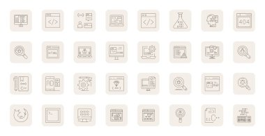 Düzenli görsel mükemmellik için 256x256 formatında teslim edilen 32 İnce Tasarım Pikselli Kod için optimize vektör simgeleri.