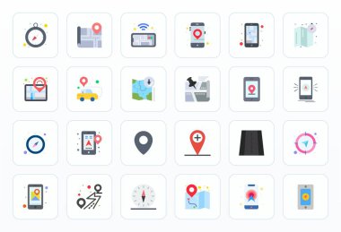 Navigasyon Uygulaması için 24 Düz vektör simgesinden oluşan sofistike bohça, profesyonel uygulamalar için Retina Hazır Izgara netliği ile tasarlandı.