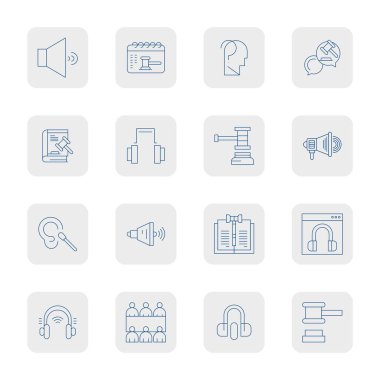 Güzel yapılmış 16 İnce PIXEL Taslak İşitme için mükemmel vektör simgeleri, yüksek çözünürlüklü platformlar arasında çarpıcı görsel tutarlılık için oluşturulmuştur.