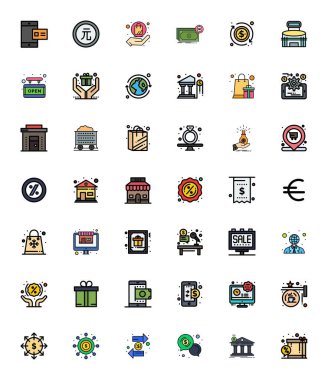 Düz Çizgi içinde 42 256x256 vektör simgesinden oluşan küratörlü paket. Tasarım, Grid uyumlu berraklığa sahip ticaret kavramları etrafında merkezlenmiştir..