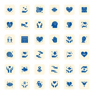 Merhameti temsil eden 36 vektör simgesinden oluşan temiz bir koleksiyon, modern gösterge panelleri ve arayüzler için 256x256 Izgara biçimi ile tasarlandı.