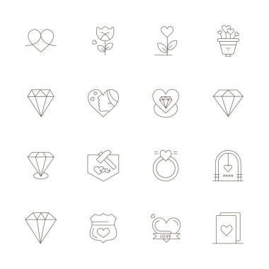 İnce Çizgi Estetik 'te Aşkın Sembolü' nü temsil eden 16 vektör simgesinin nihai koleksiyonu, 128x128 Piksel Maksimum etki için ayarlanmış çözünürlük.