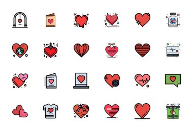 Güzelce hazırlanmış 24 Düz Çizgi Pikselle Doldurulmuş Kırmızı Kalp için vektör simgeleri, Retina 'da oluşturuldu Platformlar arasında çarpıcı görsel tutarlılık için çözünürlüğe hazır.