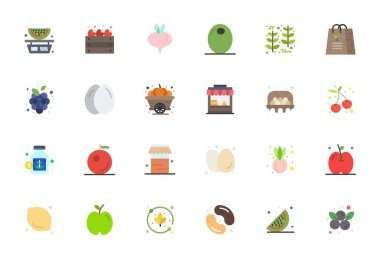 Üretim için 24 Düz vektör simgesinin yer aldığı el yapımı koleksiyon, Retina Hazır PIXEL Mükemmel çözünürlük prim dijital deneyimler için.