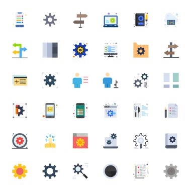 Seçenekler etrafında 36 vektör simgesinden oluşan yenilikçi paket, 256x256 modern dijital çözümler için düzenlenebilir biçiminde düz tasarım sergileniyor.