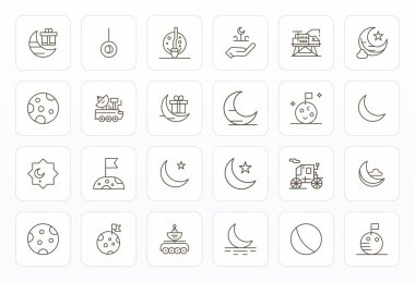 Kalın Çizgili Estetik 'te Ay' ı temsil eden 24 vektör simgesinin modern uygulama geliştirme için 128x128 Izgara Uyumlu çözünürlüğe sahip çağdaş koleksiyonu.