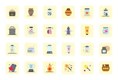 Jar için 24 yassı vektör simgesinden oluşan sofistike bohça, 256x256 pikselle tasarlanmış profesyonel uygulamalar için netleştirilmiş.