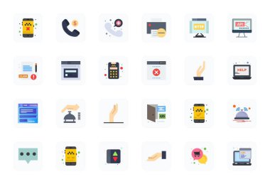 64x64 PIXEL fevkalade görsel kalite için mükemmel çözünürlüğe sahip, Düz Tasarım İsteğini temsil eden 24 vektör simgesi ustalıkla oluşturuldu.