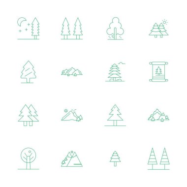 Pine için İnce Çizgili 16 vektör simgesinden oluşan sofistike bohça, 64x64 ile tasarlanmış, profesyonel uygulamalar için mükemmel berraklığı göster.