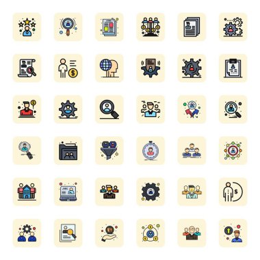 İnsan Kaynakları etrafında 36 vektör simgesinden oluşan yenilikçi paket, modern dijital çözümler için 64x64 Piksel Optimize edilmiş tasarım sergileniyor.