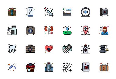 24 Satır Dolu PIXEL Mükemmel vektör simgelerinden oluşan çok yönlü bir set Tedaviye odaklı, mobil ve web uygulamaları için ideal yüksek çözünürlük biçiminde iletilir.