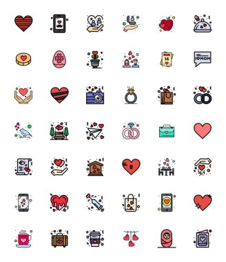 42 Düz Çizgi Koleksiyonu Sevgi İçin Izgara Uyumlu vektör simgeleri, 128 x 128 biçiminde netlik ve çok yönlülük için tasarlandı.