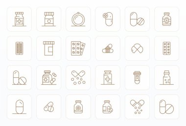 Kapsül için 24 Kalın Satır vektör simgesi içeren Rafine bohça, Retina Hazır Pikseli zarif ve işlevsel tasarım çözümleri için hizalanmış kalite.