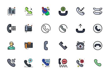 Mükemmel dengelenmiş 24 Düz Hat PIXEL Telefon için mükemmel vektör simgeleri, dijital tasarım projelerinde uyumlu entegrasyon için 64x64 boyutunda.