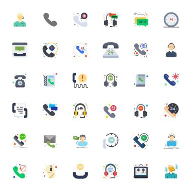 Yardım hattı teması için tasarlanmış 36 adet düz vektör simgesi keşfedin, 128x128 Pikselli Dizayn modern UI / UX projeleri için idealdir.