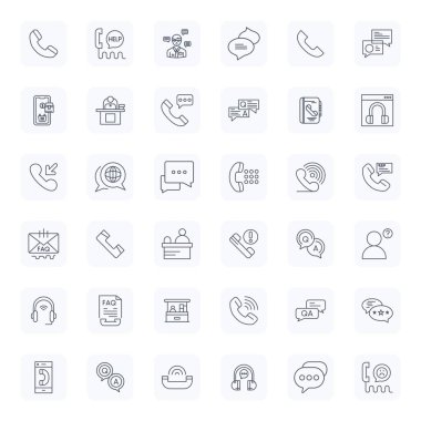 Müşteri Hizmetleri etrafında temalı 36 vektör simgesinden oluşan yenilikçi paket, modern dijital çözümler için Düzenli Bold Outline tasarımını 256x256 biçiminde sergiliyor.