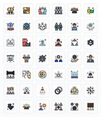 Dolu Satır estetiğini temsil eden 42 vektör simgesinin çağdaş koleksiyonu, 256x256 modern uygulama geliştirme için mükemmel çözünürlüğü sunar.