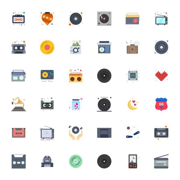 Тщательно разработанные 36 иконок с плоским вектором для Nostalgia, поставляемые в пикселях высокого разрешения Оптимизированное качество для бескомпромиссных стандартов проектирования.