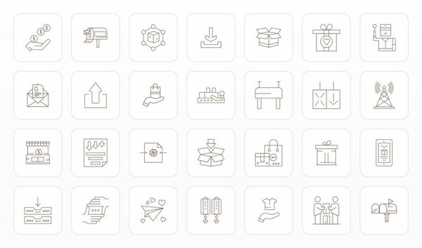 Предельная коллекция из 28 векторных иконок, представляющих Прием в тонкой линии эстетический, оптимизированный с 128x128 пикселей Оптимизированное разрешение для максимального воздействия.