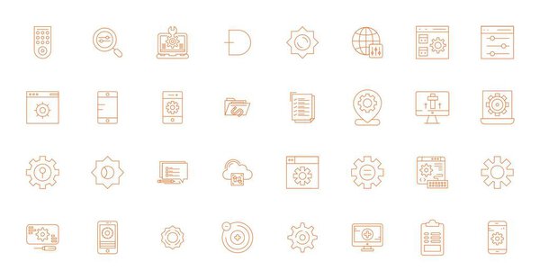 Необходимый набор из 32 иконок для отображения идеальных векторов для управления в формате тонкой линии, размер 64 x 64 для оптимальной производительности и масштабируемости.