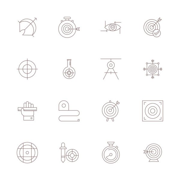 Future-ready pack of 16 vector icons themed around Accuracy, showcasing Thin Line design with 128x128 Pixel Aligned clarity for innovative user interfaces.