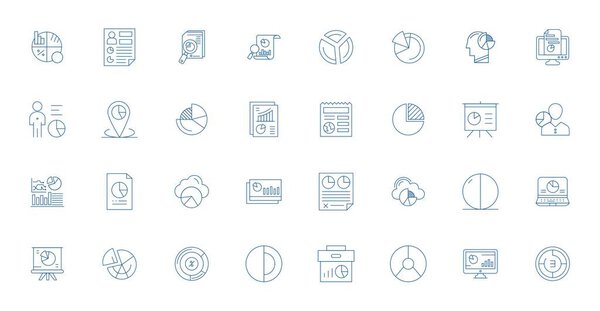 Эксклюзивная коллекция из 32 векторных иконок Thin Line для Pie Chart, разработанная с разрешением 128x128 пикселей для премиум бренда.