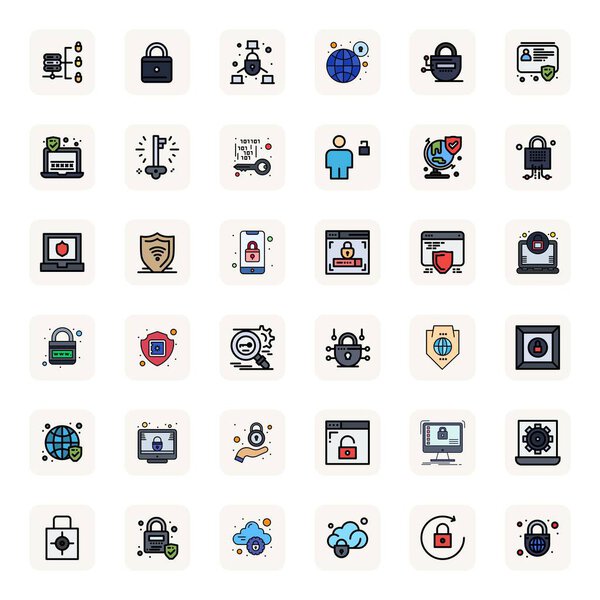 Красиво выполненные 36 Линейно заполненных векторных значков сетки Встроенные для безопасного доступа, созданные с высоким разрешением для потрясающей визуальной согласованности между платформами.