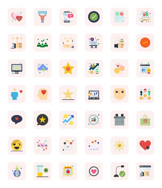 42 Плоские векторные иконки с точностью до блеска для положительных, разработанные с разрешением 128х128 пикселей для исключительной четкости и масштабируемости.