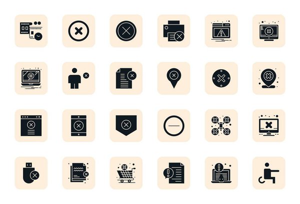 Revolutionary set of 24 Grid Fitted vector icons inspired by Invalid, created in Filled format at Retina Ready resolution for cutting-edge design.