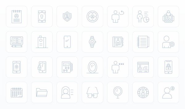 Революционный набор из 28 векторных значков сетки Встроенные под влиянием персональных, созданных в формате тонкой линии с высоким разрешением для передового дизайна.