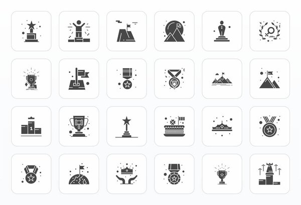 Набор из 24 Glyph PIXEL Идеальные векторные иконки вокруг Triumph, созданные в разрешении 64x64 для плавной интеграции в приложения и веб-сайты.